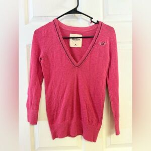 Vintage Hollister Pink V-Neck Knit Sweater - Size M - Y2K Preppy Aesthetic M